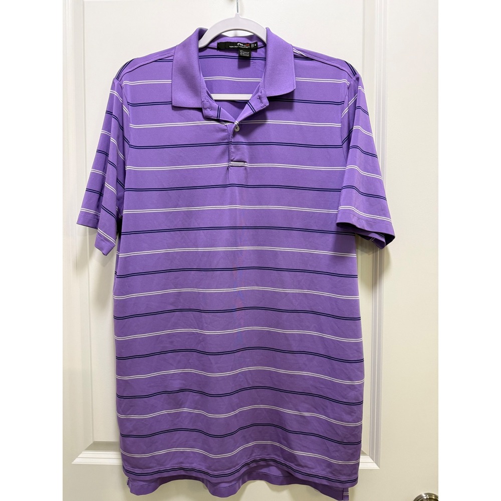 RLX Ralph Lauren Mens Purple Striped Performance Golf Polo Shirt Medium